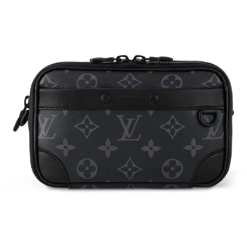 LOUIS VUITTON ALPHA Покрытый холст с коровья кожа комбинированная курьерская сумка сумка через плечо обычная мужская черная
