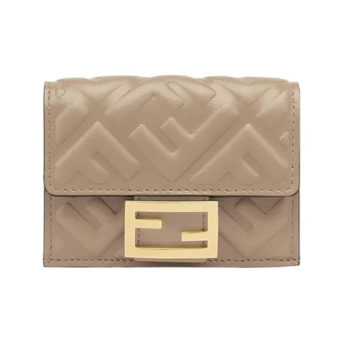 FENDI Микрокошелек В Три Сложения BaguetteКошелек Из Кожи Наппа Серо-коричневого Цвета
