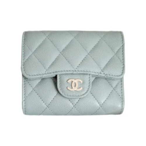 CHANEL Коровья крупнозернистая кожа Кошелек Маленький Женский Светло-серый