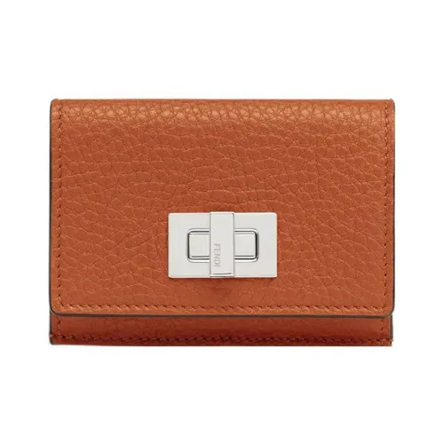 FENDI Peekaboo Кошелек из коровьей кожи Extra Mini Женский Коричневый
