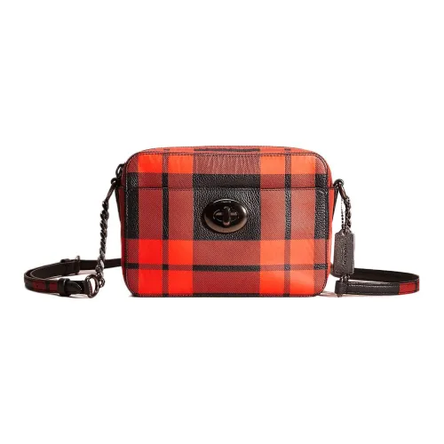 COACH Turnlock Полированная Галька Кожа Камера Сумка Сумка через плечо Маленькая Женская Красная и Черная