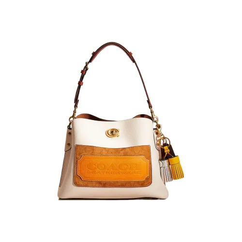 COACH Willow Pebble Кожа Сумка-тоут Сумка для покупок Сумка Сумка через плечо Большая Женская Оранжевая и Белая