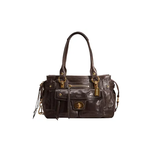 COACH Hamptons Кожа Доска для ноутбука Сумка Сумка через плечо Большая Женская Темно-Кофейный Цвет