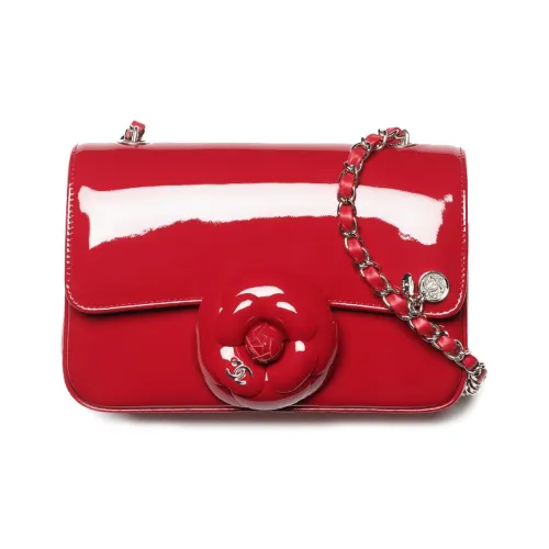 CHANEL Голень Лакированная Кожа Камелия Сумка с Клапаном Сумка через плечо Сумка на плечо Женская Красная