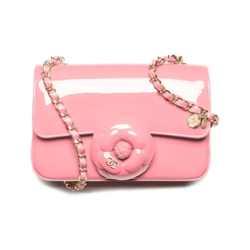 CHANEL Gold Coin Collection Голень Лакированная кожа Камелия Сумка с клапаном Сумка через плечо Маленькая женская Розовый