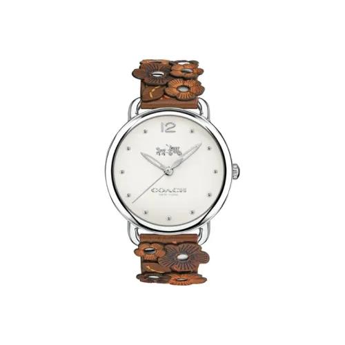 COACH Delancey Collection Женские часы Кварцевый механизм Кожаный ремешок 36 мм Серебристый циферблат