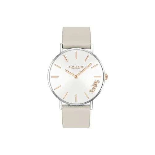 COACH Наручные часы Кварцевый механизм Кожаный ремешок 36 мм Серебристый циферблат Женские часы