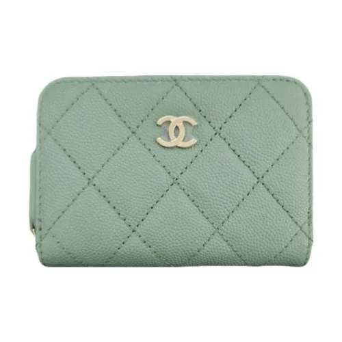 CHANEL Икорный Яркий Телячья кожа Кошелек для монет Женские Светло-зеленый