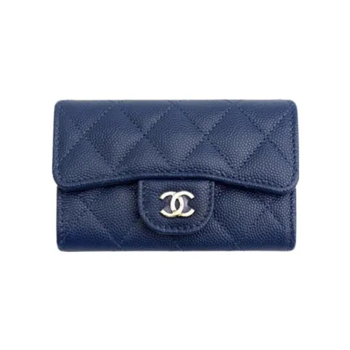 CHANEL Телячья кожа с рельефным узором кошелек для монет кошелек держатель для карт женский морской синий