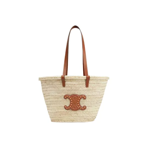 CELINE Triomphe Palm Leaf с коровьей кожей комбинированная сумка-корзинка одно плечо сумка среднего размера женская коричневый