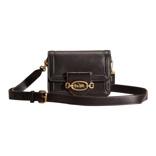 COACH Alie Галька Кожа Маленькая Квадратная Сумка Сумка через плечо Сумка на плечо Средняя Женская Черная