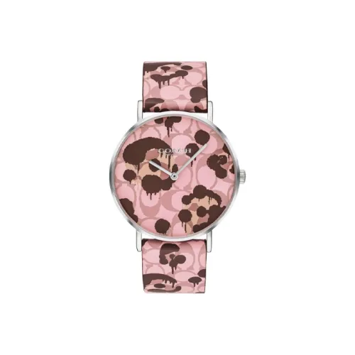 COACH Perry Наручные часы Кварцевый механизм Кожаный ремешок 36 мм Розовый циферблат Женские часы