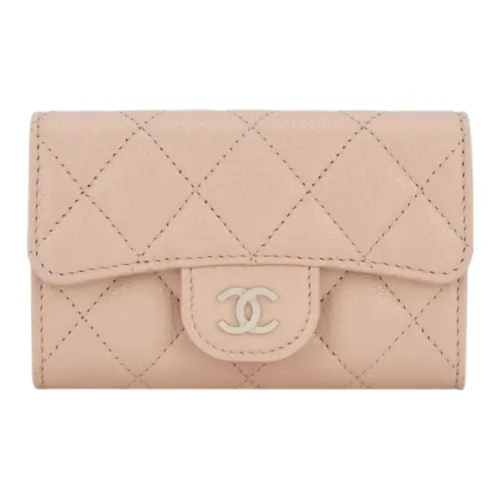 CHANEL Зернистая кожа личи Телячья кожа Картхолдер Монетница Кошелек Маленький Женский Светлый Бежевый