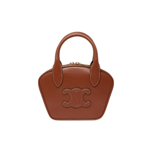 CELINE Гладкая Телячья Кожа Bowling Сумка Мини Женская Коричневая Сумка