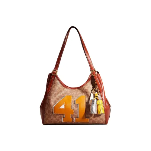 COACH Lori Холст и кожа Сумка через плечо Сумка Сумка через плечо Большая Женская Коричневый и Ржаво-красный