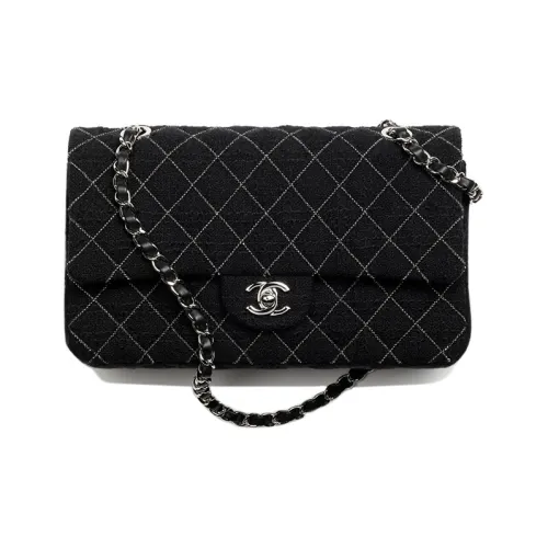 CHANEL Classic Flap CF Шерсть Twill Мягкая Шерстяная Сумка через плечо Женская Черная