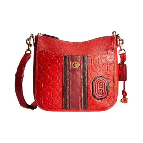 COACH Chaise Полированная Галька Кожа Сумка через плечо Большая Женская Красная