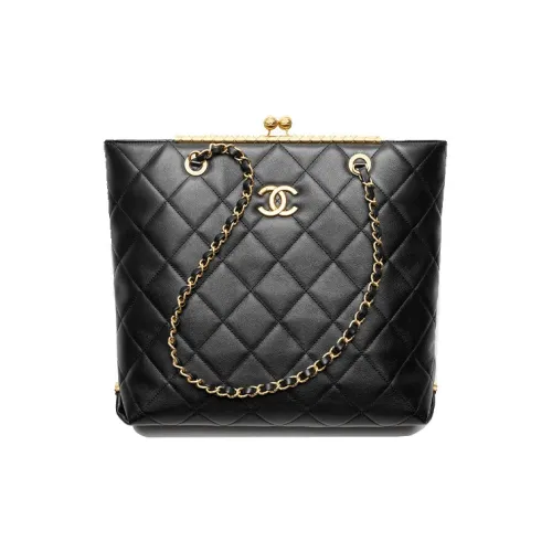 CHANEL Телячья кожа Тоут Сумка Сумка для покупок Сумка Сумка через плечо Женская Черная