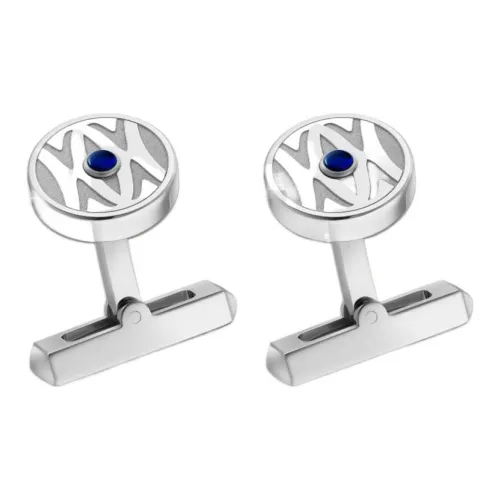 Cartier Запонки, Серебристый Логотип В Виде Буквы C Серебро Пробы, Палладиевая Отделка, Синяя Синтетическая Шпинель.
