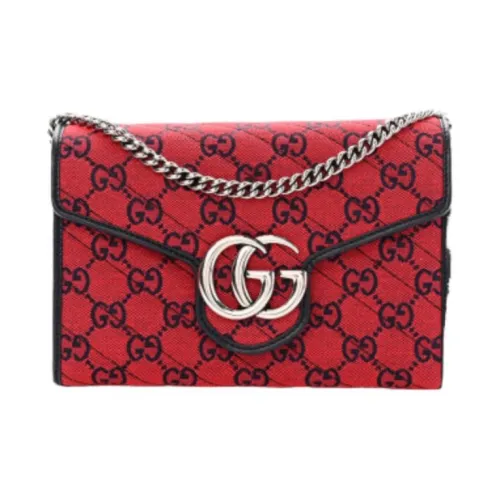 GUCCI Ткань с кожаными вставками комбинированная сумка с цепочкой сумка с клапаном сумка через плечо женская красная синяя