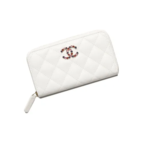 CHANEL С рельефным тиснением Телячья кожа Держатель для карт кошелек Женский Белый