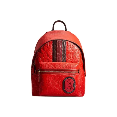 COACH Полированный Галька Кожа Рюкзак Большой Мужской Красный