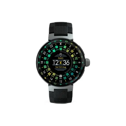 LOUIS VUITTON TAMBOUR HORIZON LIGHT UP Часы Электронный Механизм Резиновый Ремешок 44 мм Черный Циферблат Мужские Часы