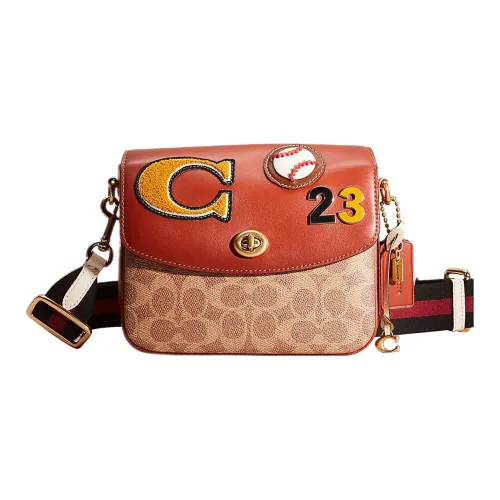 COACH Cassie Холст и Кожа Квадратная Сумка Сумка через плечо Маленькая Женская Коричневая