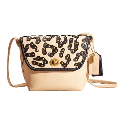 COACH Turnlock Перчаточная дубленая кожа Сумка через плечо Маленькая Женская Бежевая Желтая