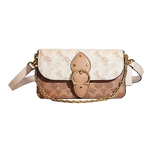 COACH Beat Покрытый холст с кожаными вставками багетная сумка сумка через плечо маленькая женская коричневый и тауповый