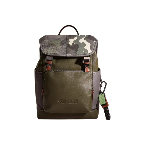 COACH Телячья кожа Рюкзак Большой Мужской Оливково-зеленый