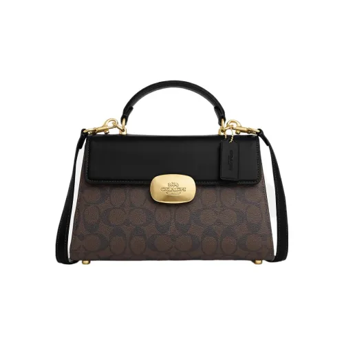 COACH Eliza Холст и Кожаная Сумка Kelly Сумка через плечо Сумка Большая Женская Коричневая и Черная