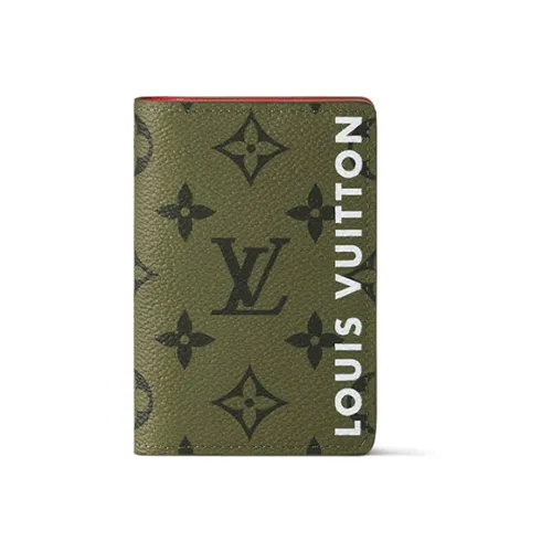 LOUIS VUITTON Pocket Organizer Покрытый холст с коровья кожа цветовая комбинация кошелек стандартный мужской хаки зеленый вермильон