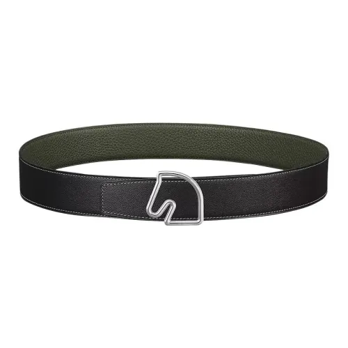 HERMES Tete de Cheval Horsehead Логотип плавная застежка кожаные ремни мужской черный ширина 3,8 см