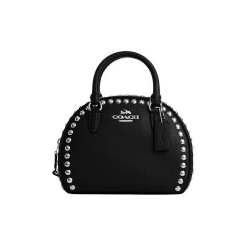 COACH Sydney Утонченный Каменная Кожа Купольная Сумка Маленькая Женская Черная
