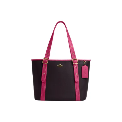 COACH Ashton Кожа Тоут Сумка Сумка для покупок Сумка на плечо Сумка Большая Женская Кожа Золото Темно-фиолетовый Красный