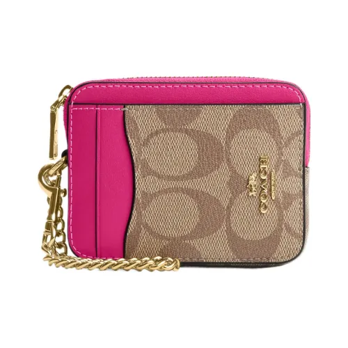 COACH Card Case Холст с кожей Картхолдер Мини Женский Хаки и Вишнево-красный