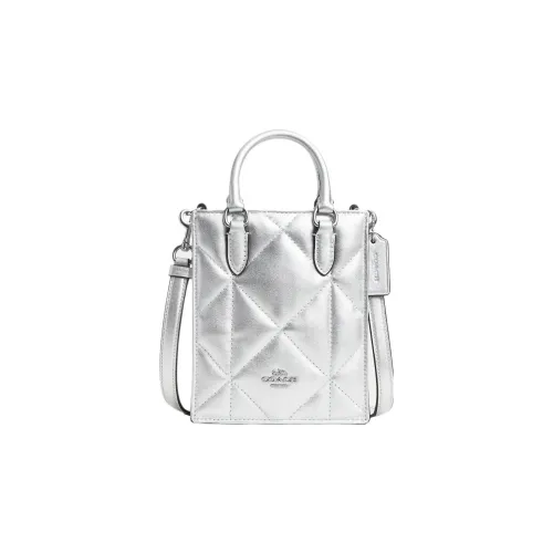 COACH Телячья кожа Тоут Сумка Сумка для покупок Сумка на одно плечо Мини Женская Серебряная