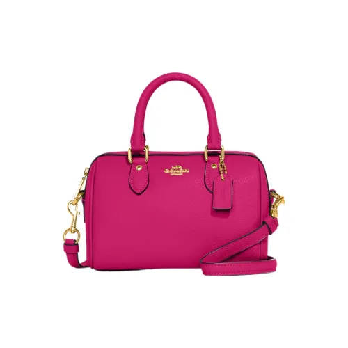 COACH Rowan Крестовина Текстура Кожа Бостон Сумка Сумка через плечо Сумка мини Женская Вишнево-красная