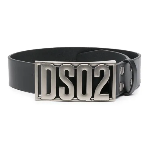 DSQUARED 2 Логотип Loop Пряжка-пластина Кожаные ремни Детский Черный Ширина 4CM
