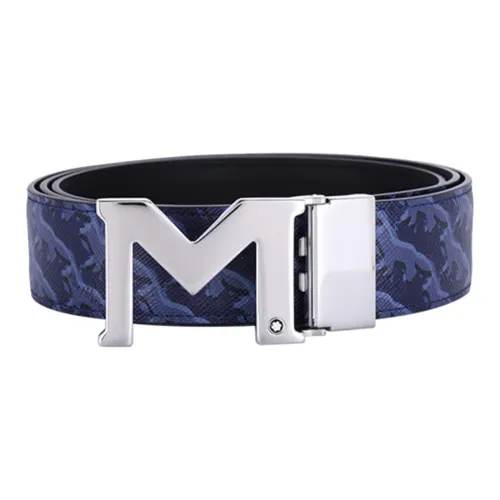 MONTBLANC Ремни из коровьей кожи Мужской Синий Ширина 3,5 см