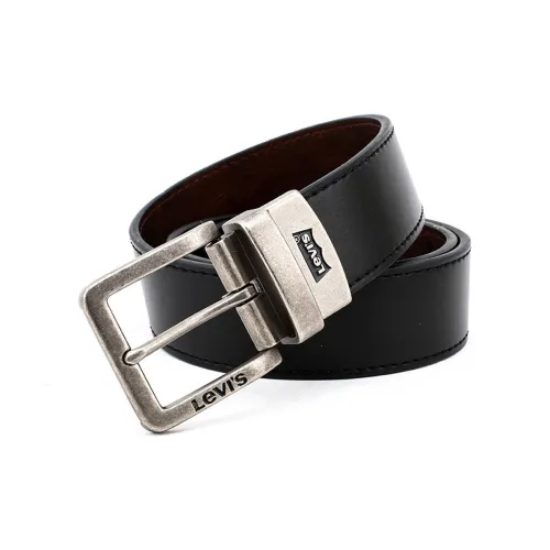 Levis Letter Logo Значок Шпилька Кожаные ремни Мужской Черный Ширина 3,7 см