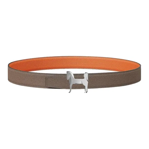 HERMES PANACHE Двойной узор с эмблемой украшение плавная пряжка кожаные ремни мужской серый коричневый ширина 3,2 см