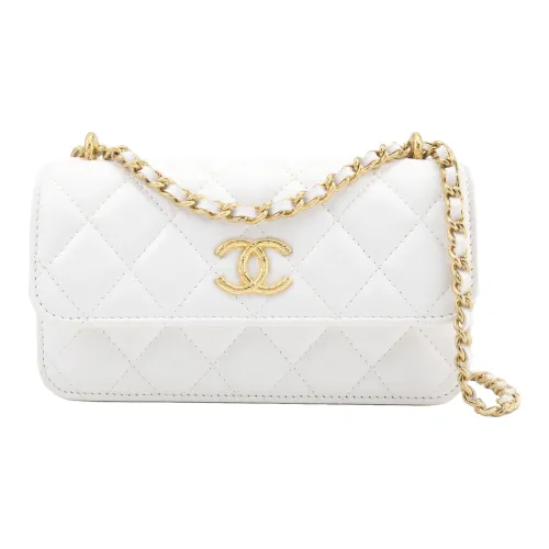 CHANEL 23C Early Spring Овчина и Металл Конверт Сумка Сумка через плечо Сумка на плечо Стандартная Женская Белая
