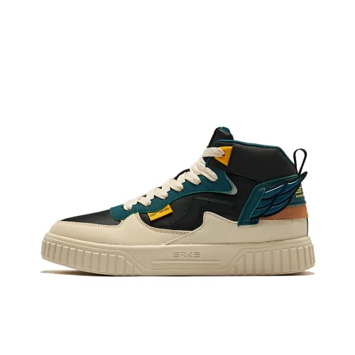 Erke Slip-resistant Abrasion-resistant High Top Skateboard Shoes Men's Warm Linen Black Эрке Противоскользящие Устойчивые к истиранию Высокие Топы Скейтборд Кроссовки Мужские Теплый Лен Черный