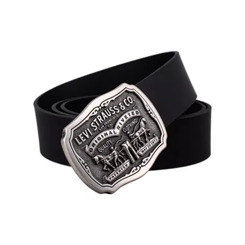 Levis Логотип бренда Стайлинг Плавная пряжка Кожаные ремни Мужской Черный Ширина 4CM