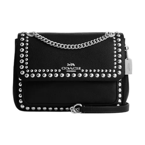 COACH Klare Песочный Кожа Маленькая Квадратная Сумка Сумка через плечо Средняя Женская Черная