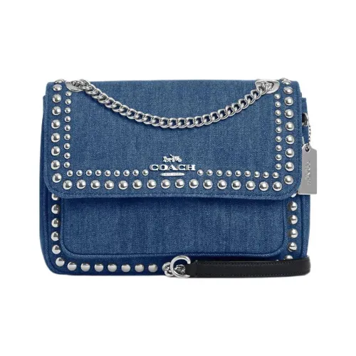 COACH Klare Деним с Галечная кожа Сумка через плечо Средний Женские Джинсовый синий
