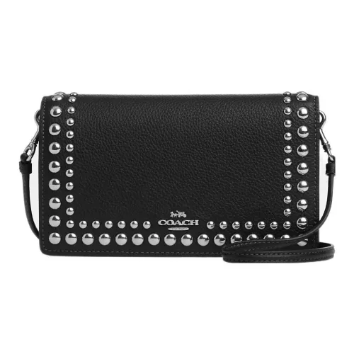 COACH Anna Сумка-конверт из галечной кожи сумка через плечо маленькая женская черная