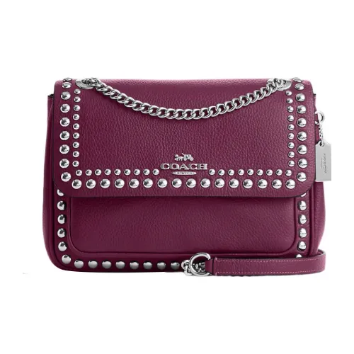 COACH Klare Пескоструйная кожа Маленькая квадратная сумка Сумка через плечо Средняя Женская Темная ягода
